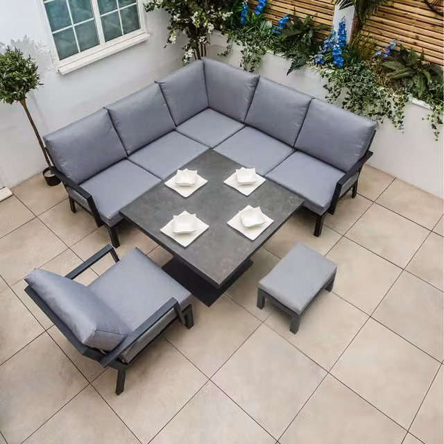 Bracken Outdoors Miami Deluxe Aluminium Compact Corner Set with Adjustable Table, Stools and Chairs in Matt Anthracite Grey