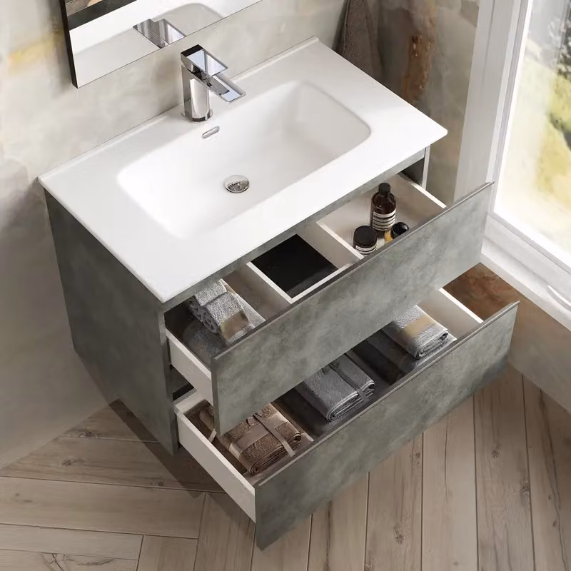 Banyetti Vatilla 800mm Wall Hung Vanity Unit with Athena Basin in Cemento Grey – 3