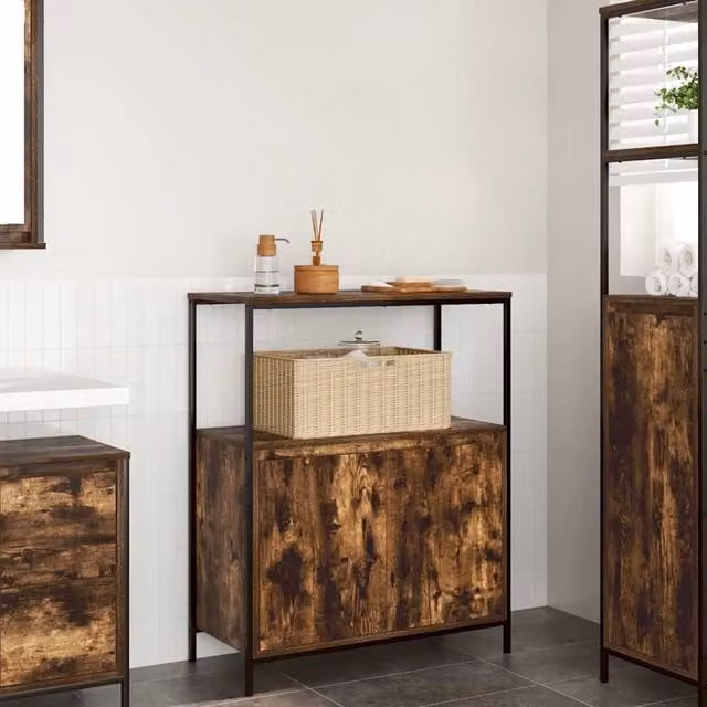 Berkfield Home Bathroom Cabinet with Shelves in Smoked Oak Brown, W: 76.5 cm, D: 35 cm, H: 95 cm – 1