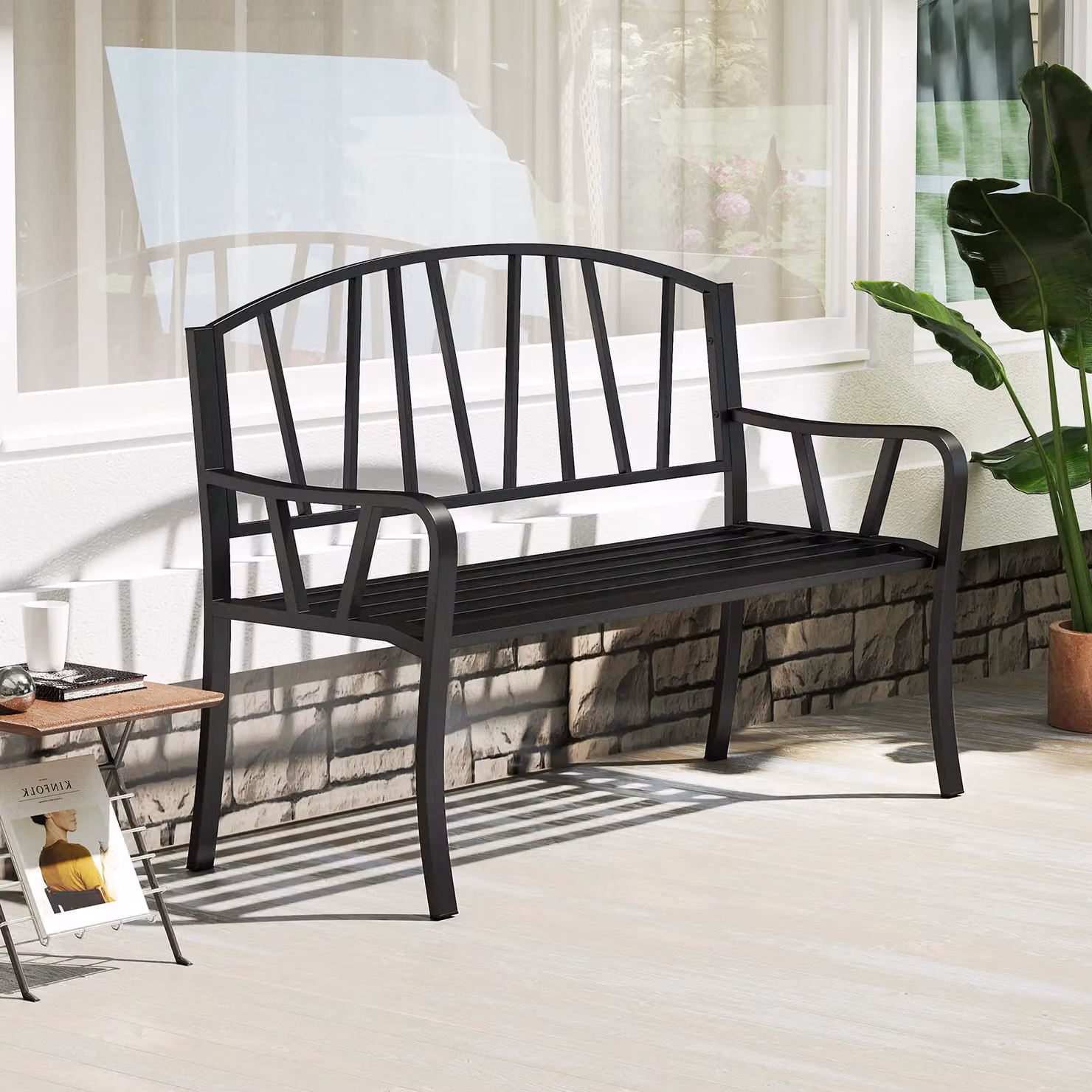 Costway Metal Garden Bench in Black for 2-3 People, Width: 129 cm – 3
