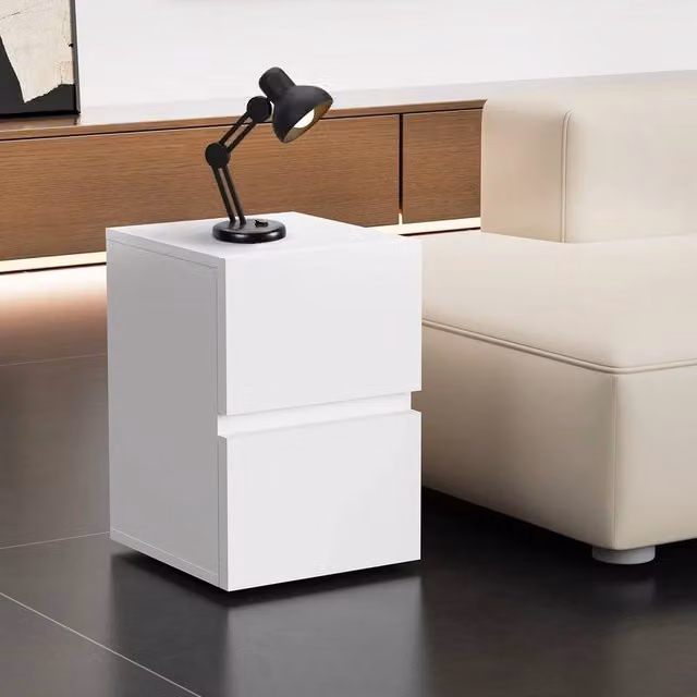 Nordara Modern White 2 Drawer Bedside Table and Storage Cabinet
