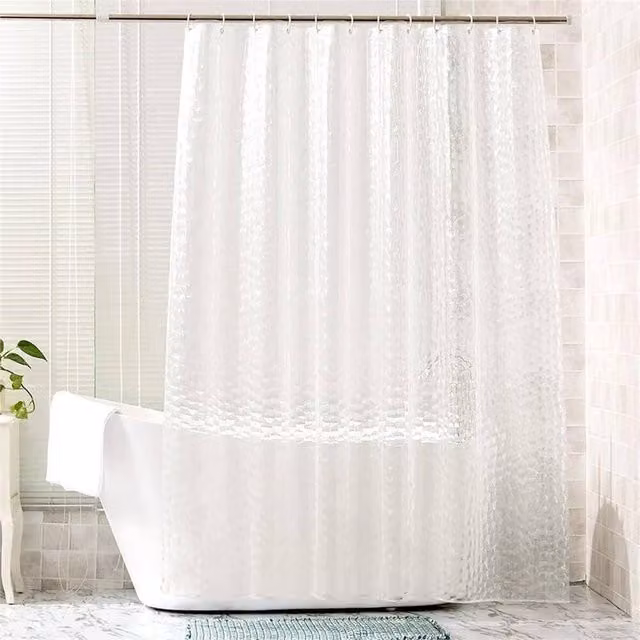 Nordara EVA Transparent Water Cube Pattern Bathroom Shower Curtain in Clear, W: 180 cm, H: 200 cm – 1