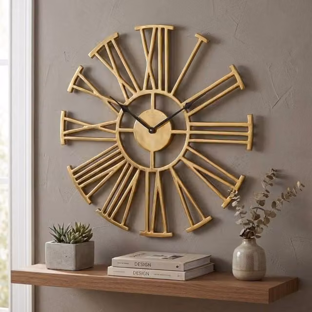 Garden Greatness Antique Brass Numerals Analog Wall Clock in Black and Gold