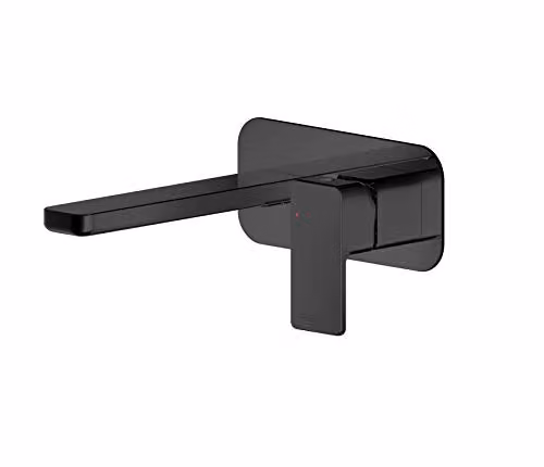Nuie WIN428 Windon Modern Wall Mounted 2 Hole Basin Mixer Tap with Single Lever Handle and Plate, Matt Black