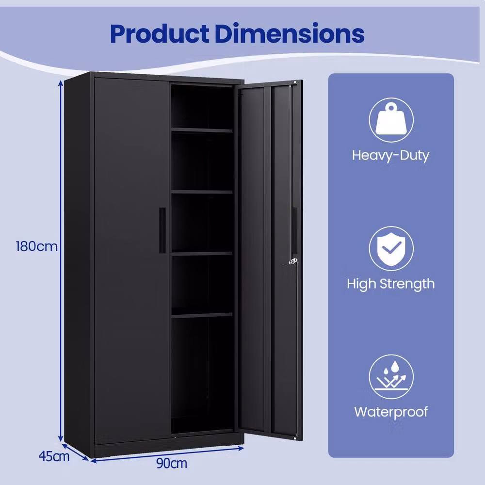 Gymax Lockable 2-Door Steel Tool Cabinet and Pantry in Black, W/D/H: 90 x 45 x 180 cm – 2
