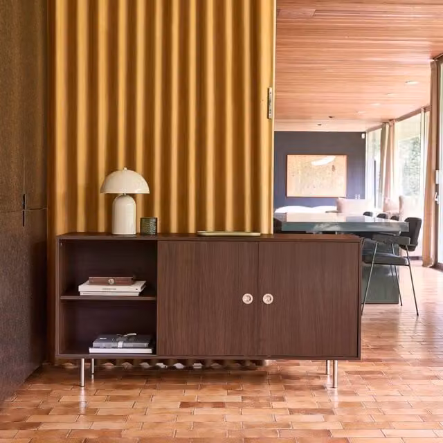Sweekeek Vintage Retro Sideboard in Dark Brown Walnut with Stainless Steel 2 Doors, W: 150 cm