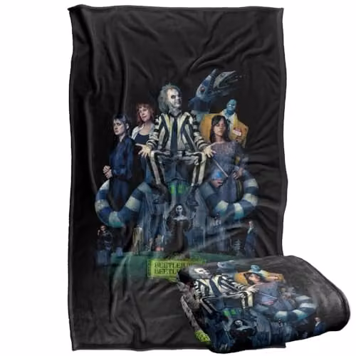 LOGOVISION Beetlejuice Beetlejuice 2024 Vintage Poster Super Soft Fleece Throw Blanket, Multicolour, W: 91.44 cm, L: 147 cm – 1