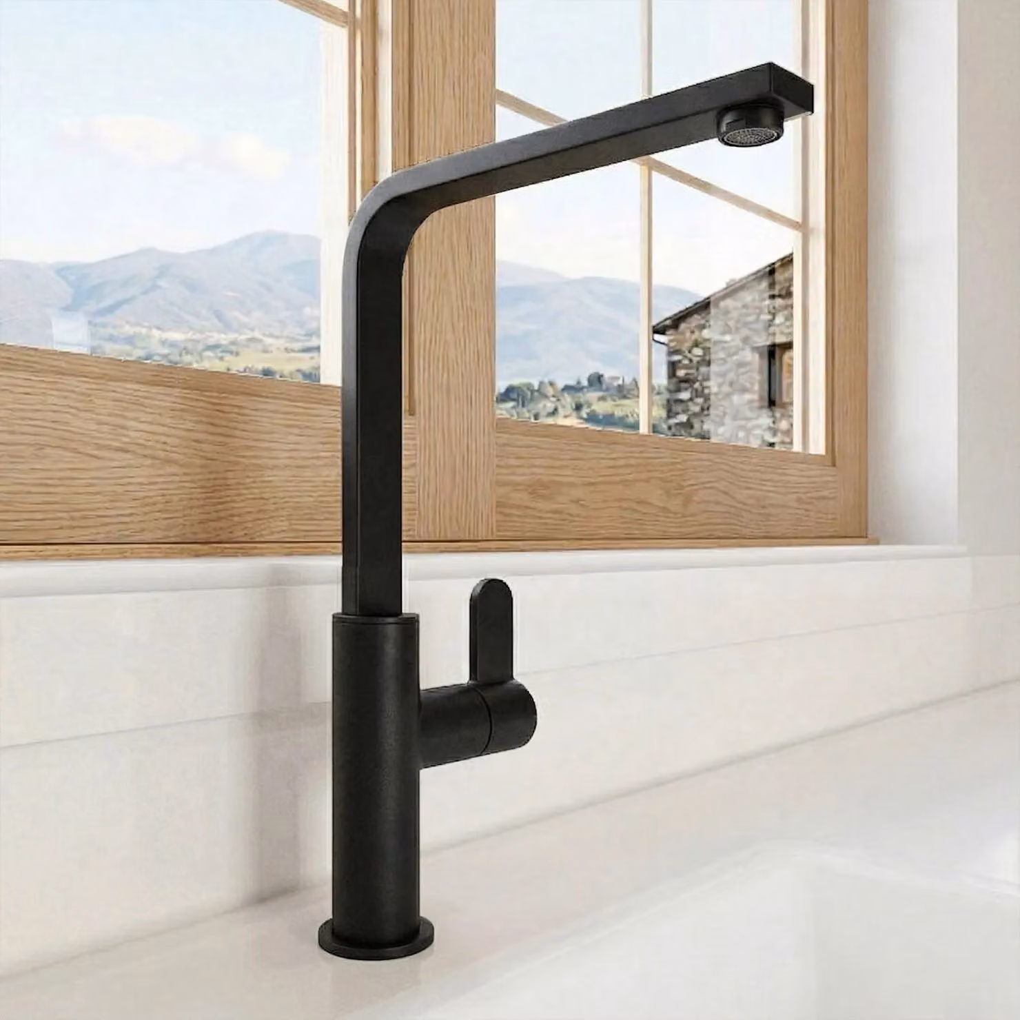 Balterley Chara Kitchen Sink Mono Mixer Tap in Matt Black with Single Lever Handle and Swivel Spout, H: 32.0 cm x W: 24.6 cm x D: 30.2 cm – 4