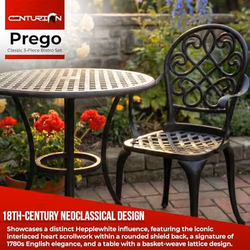 Centurion Supports PREGO 3-Piece Classic Garden Bistro Set in Black Metal with Powder-Coated Finish – 2