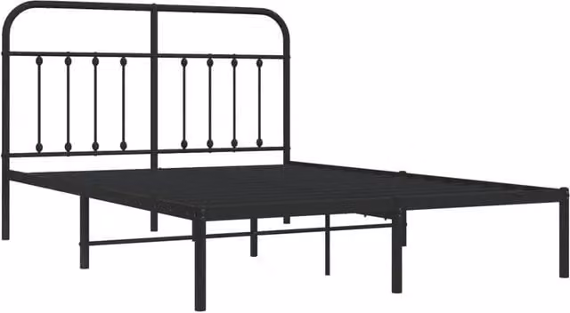 Berkfield Home Metal Bed Frame with Headboard in Black, W/D/H: 140 x 190 cm