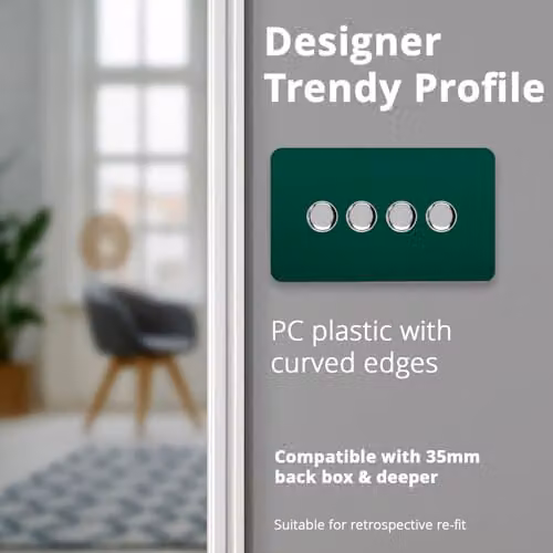Trendi Switch 4 Gang 1 or 2 Way 150w Rotary LED Dimmer Light Switch in Green – 4