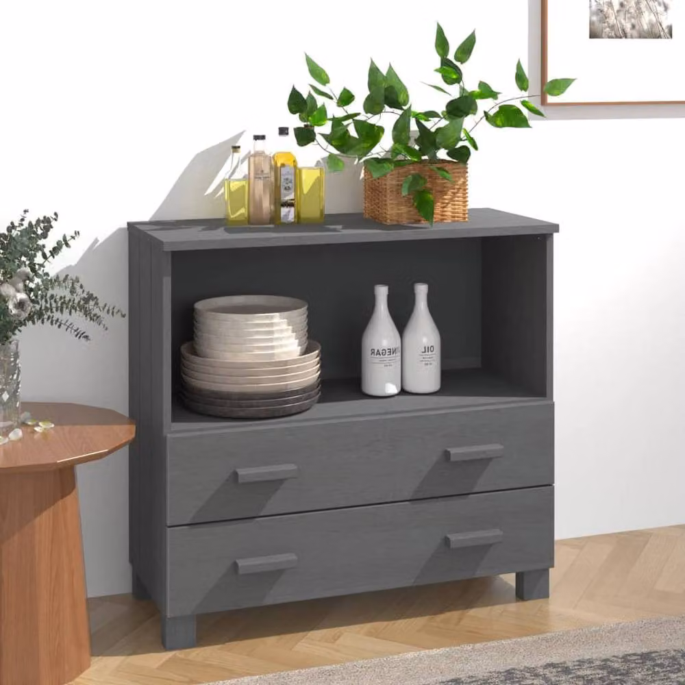 Berkfield Home Hamar Sideboard in Dark Grey Solid Pine Wood, W/D/H: 85 x 35 x 80 cm – 2
