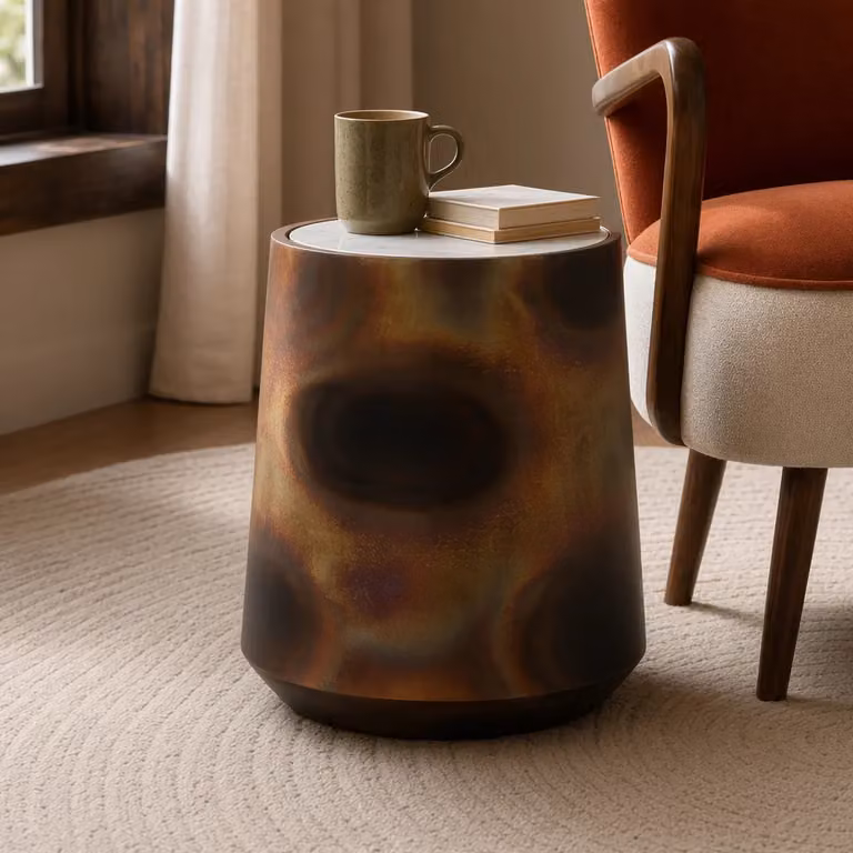 Atkin & Thyme Modern Round Marble and Bronze Side Table