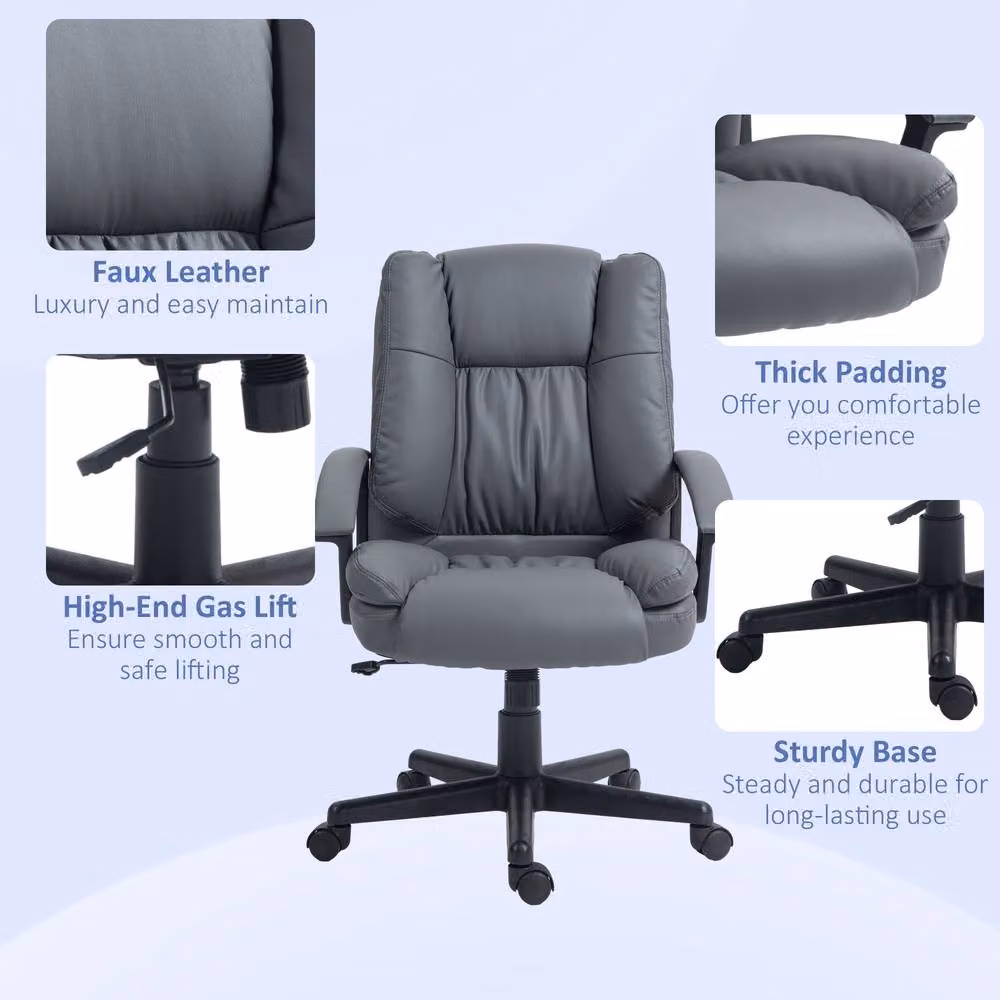 STILVORA Grey Synthetic Leather Task Chair with Armrests and Swivel Castors, H 104 x W 67 x D 60 cm – 6