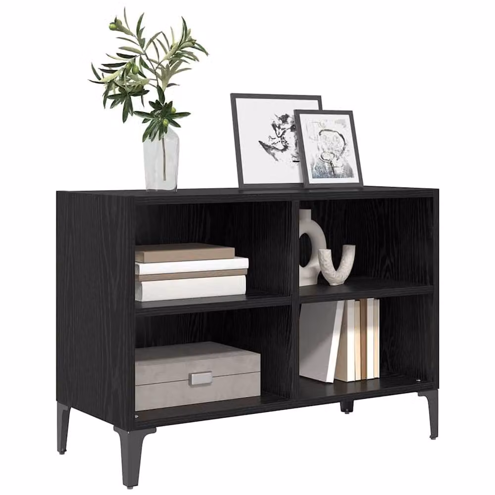Berkfield Modern Black Oak Home Entertainment Centre in Matt MDF and Wood – 3