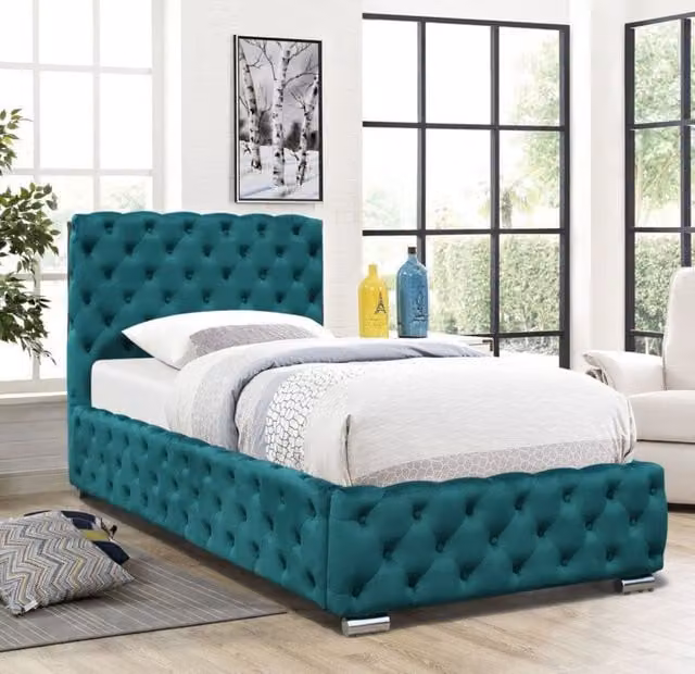 Comfy Living Ltd Chesterfield Tufted Velvet Fabric Bed Frame in Green or Grey, Size: 180 x 200 cm – 1