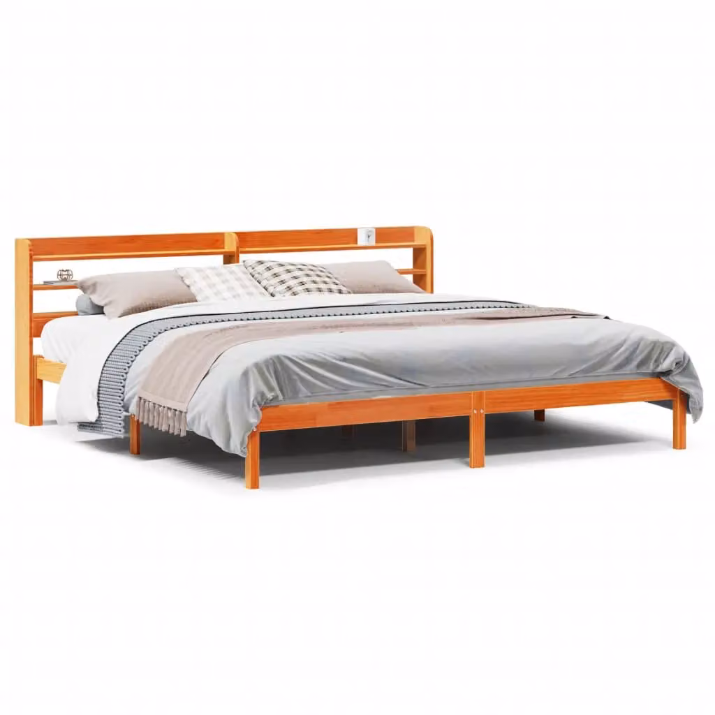 Berkfield Home Solid Wood Bed Frame with Headboard and Side Compartments in Wax Brown, 200 x 200 cm – 2