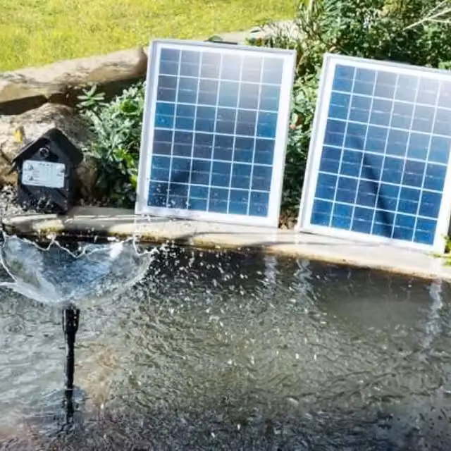 Primrose Solar Powered Water Pump Kit with Lights and Battery Backup, 1550LPH, Black