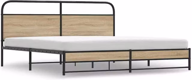 Berkfield Home Metal Bed Frame in Smoked Oak Brown, W/D/H: 180 x 200 cm – 1