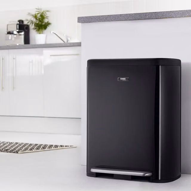 Cooks Professional 60L Dual Compartment Soft Close Stainless Steel Pedal Bin, Black