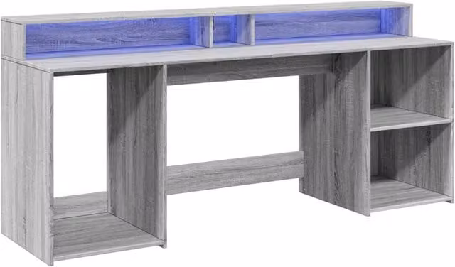 Berkfield Home Grey Sonoma Gaming Desk with LED Lights, W/D/H: 200 x 55 x 91 cm