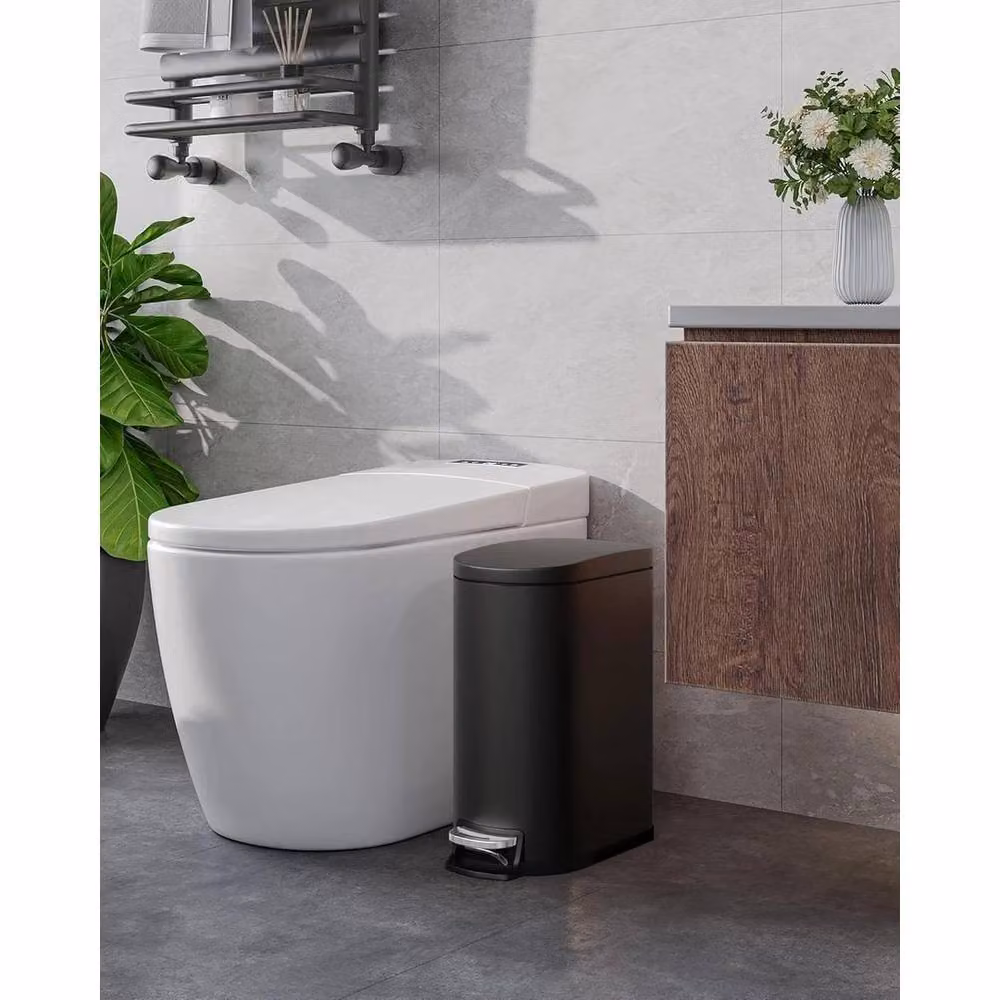 VOGREX Slim Stainless Steel Pedal Trash Can with Lid and Removable Inner Bucket, Black, 10 L – 5
