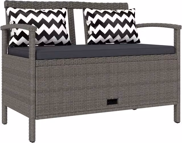 NESTLUNE Grey Polyrattan Garden Storage Bench with 160L Under Seat Capacity, W: 100 cm, D: 15 cm