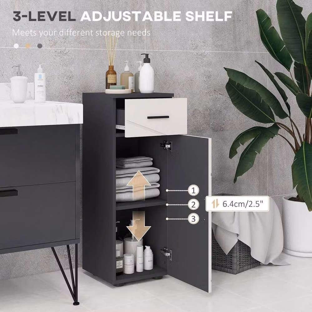 NESTLUNE Slim Freestanding Bathroom Storage Cabinet with Hinged Doors and Internal Shelves in Matt Grey – 5