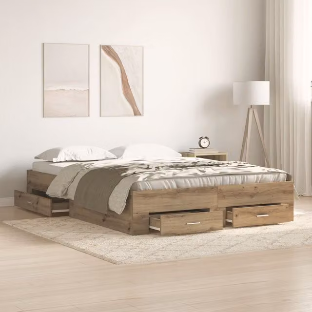 Berkfield Home Modern Bed Frame with Drawers in Artisan Oak Brown, W/D/H: 140 x 200 cm – 1