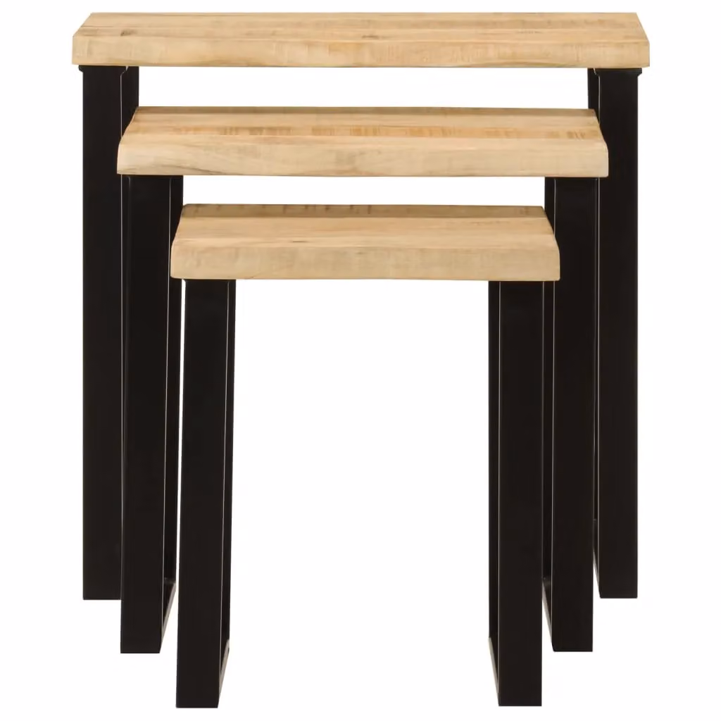 Berkfield Home 3-Piece Nesting Tables Set in Brown Live Edge Solid Mango Wood – 3