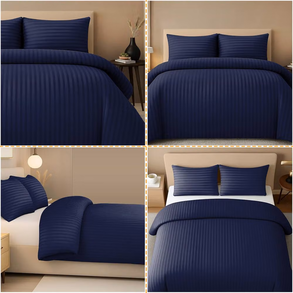 Lazzaro Home Blue Satin Stripe Microfibre Double Duvet Cover Set with 2 Pillowcases, W/D/H: 200 x 200 cm and 50 x 75 cm – 5