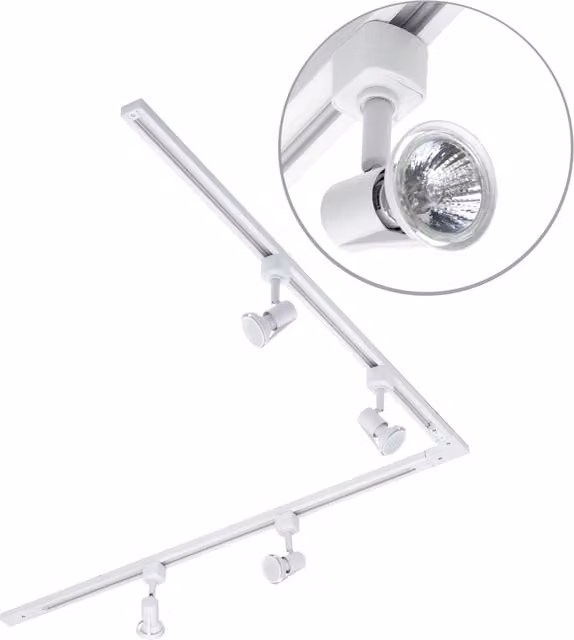 Litecraft 2m L-Shape Track Light Kit with Harlem Spotlight Heads and LED Bulbs, White