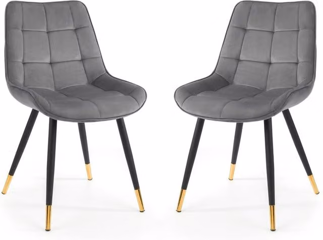 Cheshire Bexley Set of 2 Modern Grey Velvet Dining Chairs with Metal Legs