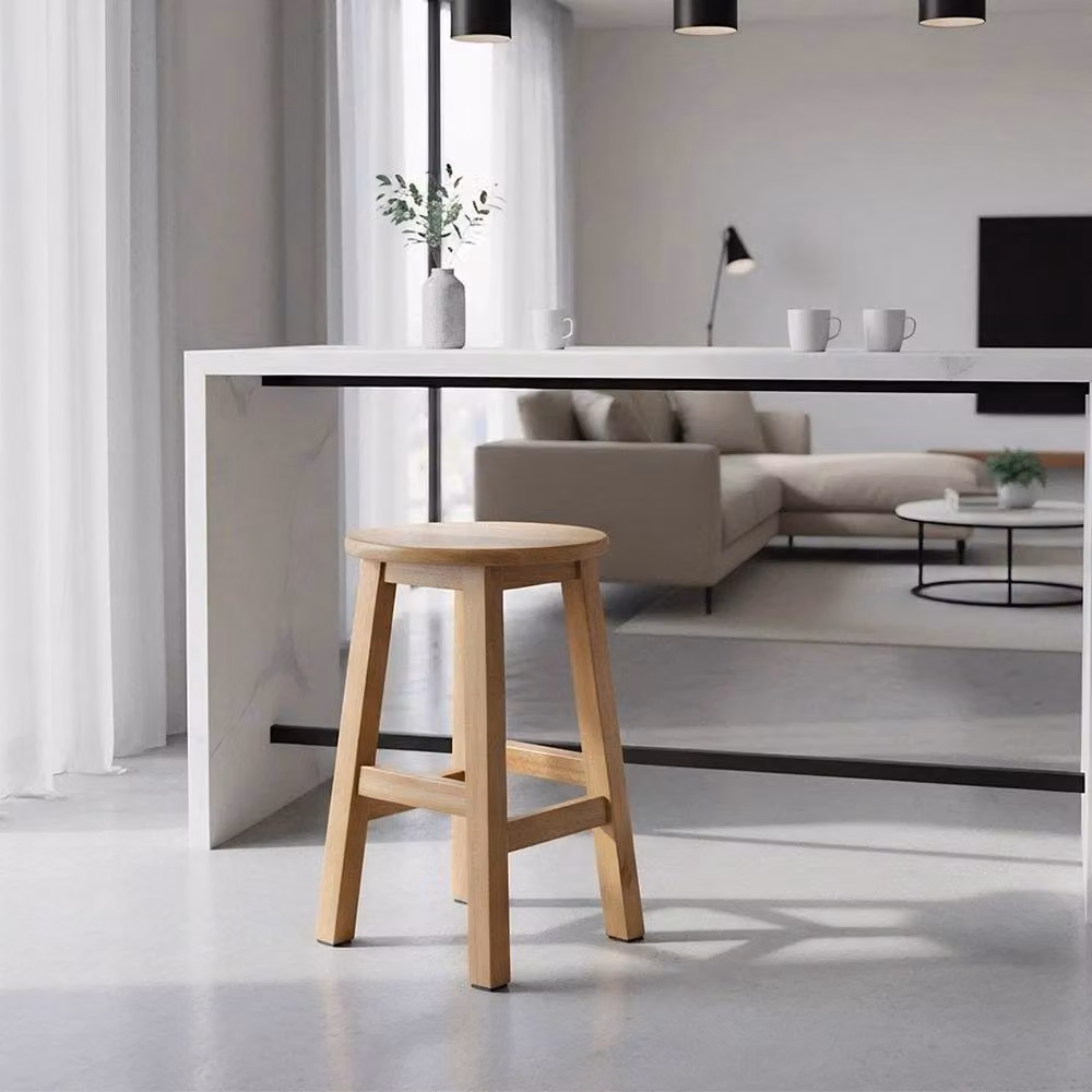 FLAVORA Beige Solid Wood Round Kitchen and Dining Stool – 3