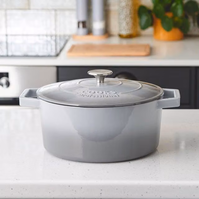 Cooks Professional Enamelled Cast Iron Casserole Dish, Grey, 26 cm