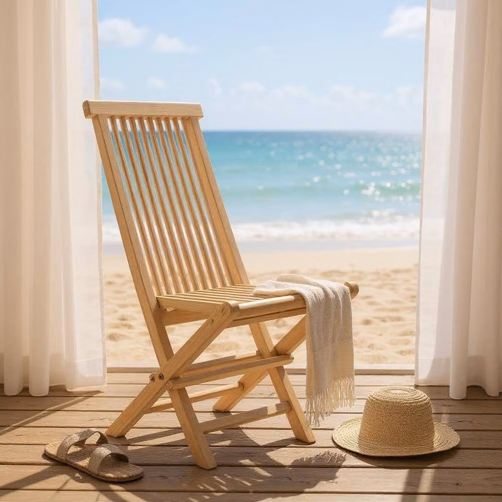 Minster Garden Folding Chair in Brown Teak, W: 45 cm, D: 63 cm, H: 89 cm – 3