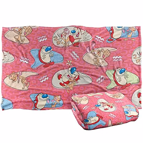 Ren and Stimpy Pattern Silky Touch Super Soft Fleece Throw Blanket, Multicolour, W/D/H: 91 x 147 cm