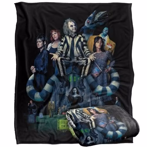 Warner Bros. Beetlejuice Beetlejuice 2024 Vintage Poster Super Soft Fleece Throw Blanket, Multicolour, W: 152 cm, D: 127 cm – 1