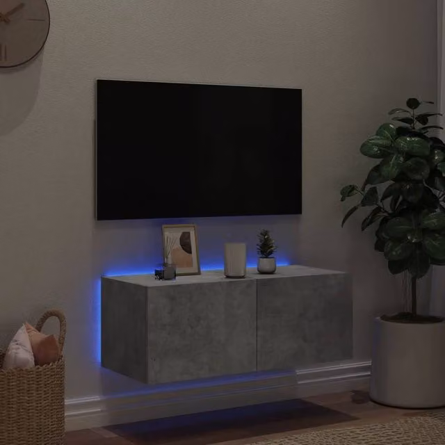 Berkfield Home Modern TV Wall Cabinet with LED Lights in Concrete Grey, W/D/H: 80 x 35 x 31 cm – 1