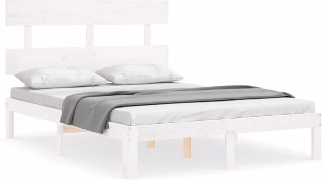 Berkfield Home Solid Wood Pine Bed Frame with Headboard in White, W/D/H: 120 x 200 cm