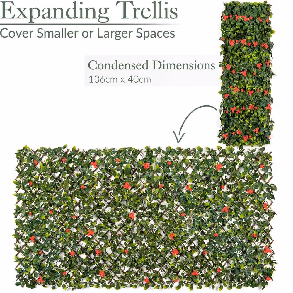 Christow Red and Green Expanding Artificial Leaf Flower Trellis Garden Screening, W: 100 cm, H: 200 cm – 3