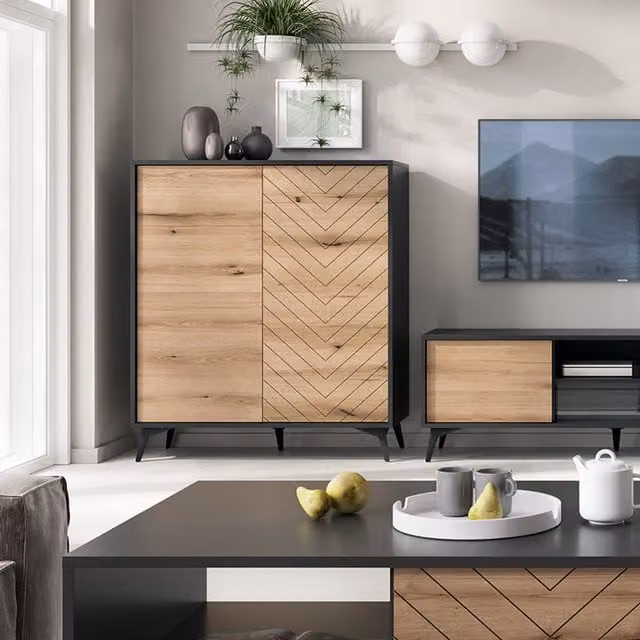 Abakus Direct Diamond Scandinavian Oak Wood Cabinet in Black, Yellow or Brown