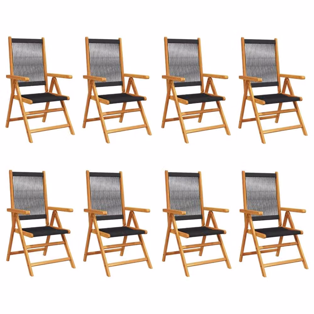 Berkfield Home Set of 8 Reclining Acacia Wood Garden Chairs in Black with Textilene Fabric and Armrests – 3