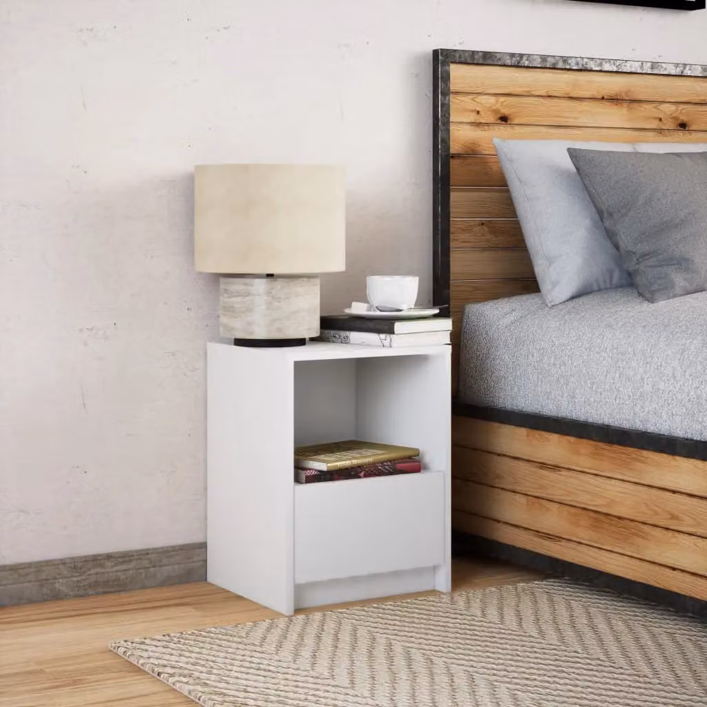 Berkfield Home Modern White Bedside Cabinet with Integrated LED Lighting and MDF Construction – 2