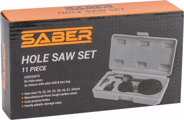 Saber 11 Piece Multicolour Steel Hole Saw Set in HCS Case
