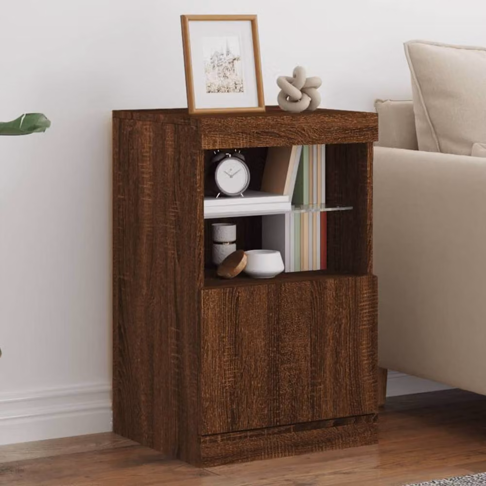 Berkfield Home Modern Brown Oak Sideboard with Integrated LED Lights W/D/H: 41 x 37 x 67 cm – 2