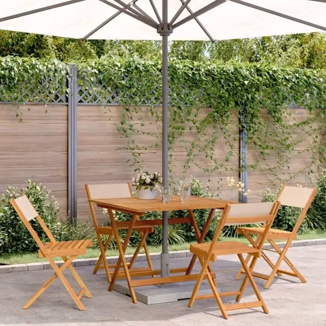 Berkfield Home 5 Piece Modern Garden Dining Set in Beige Fabric and Solid Acacia Wood – 1