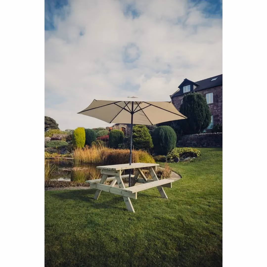 Churnet Valley Garden Furniture Ltd Classic Wooden Picnic Table in Brown, W: 143.5 cm, D: 143.5 cm, H: 76 cm – 3