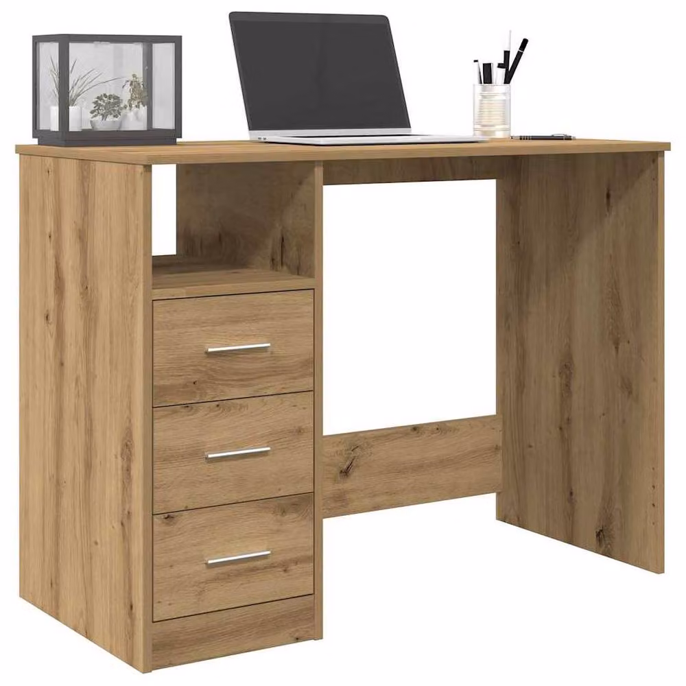 Berkfield Home Modern Artisan Oak Writing Desk in Brown, W/D/H: 102 x 76 x 50 cm – 2