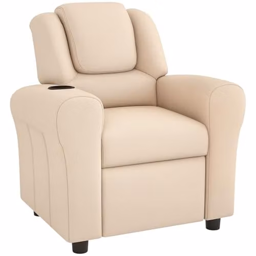 HOMCOM Kids Recliner Chair with Adjustable Backrest and Footrest in Beige – 1